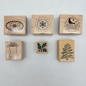 Lot of 6 Stampin' Up! Wood Mounted Rubber Stamps - Christmas Holiday Baby